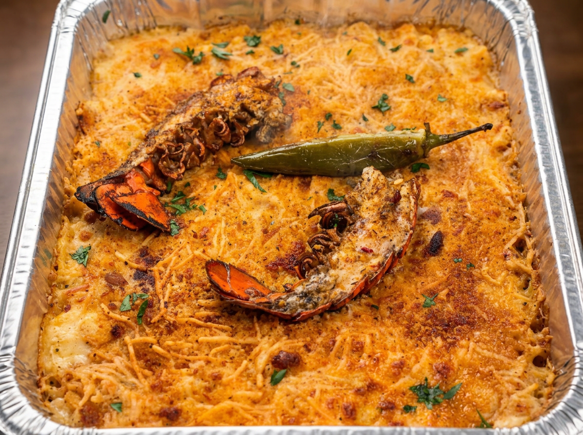 Baked lobster mac and cheese tray
